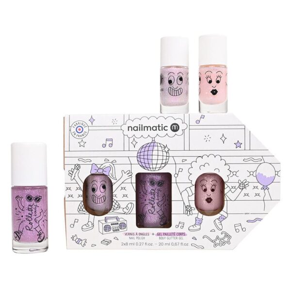 COFFRET BUS PARTY VIOLET 2 vernis eau Polly et Elliot + 1 body rollette cerise